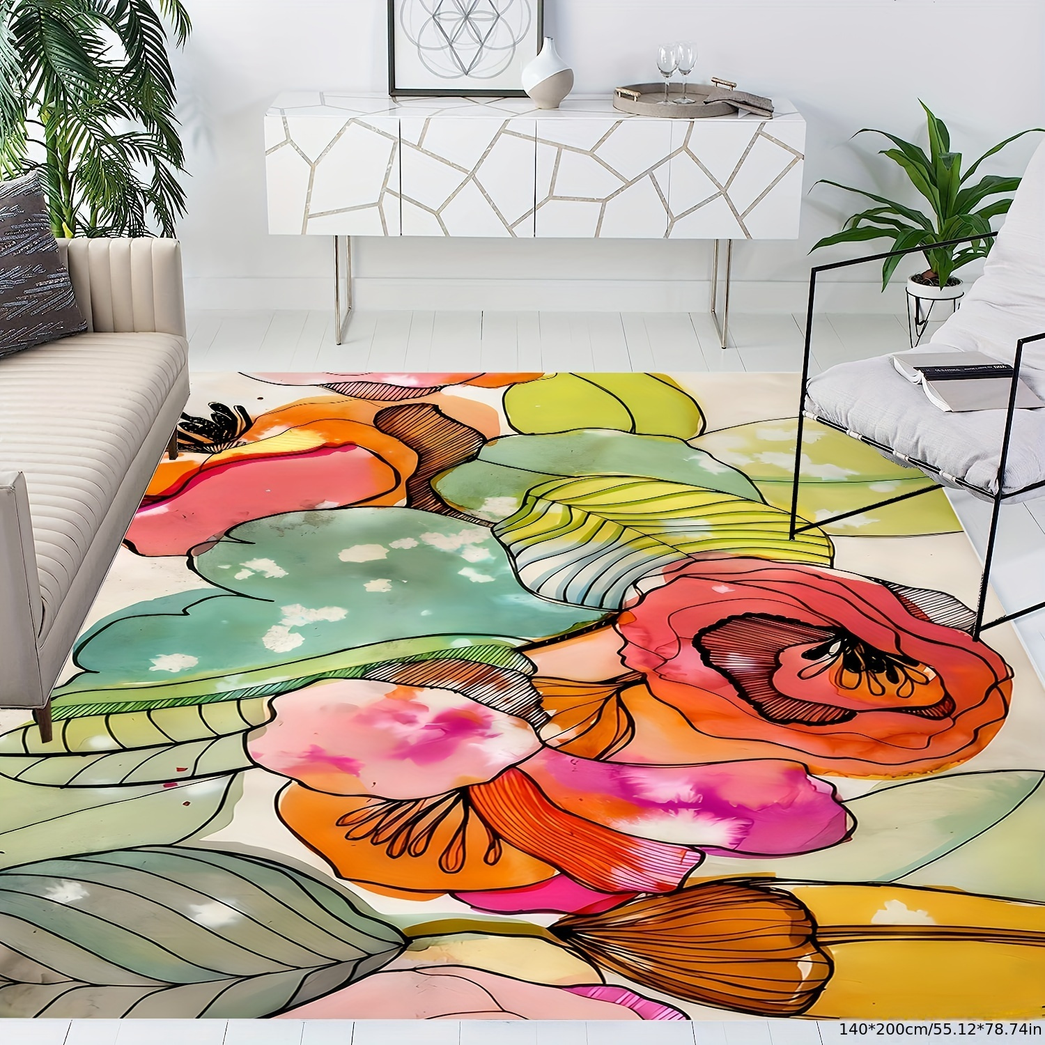 Watercolor Floral Multicolor Rug