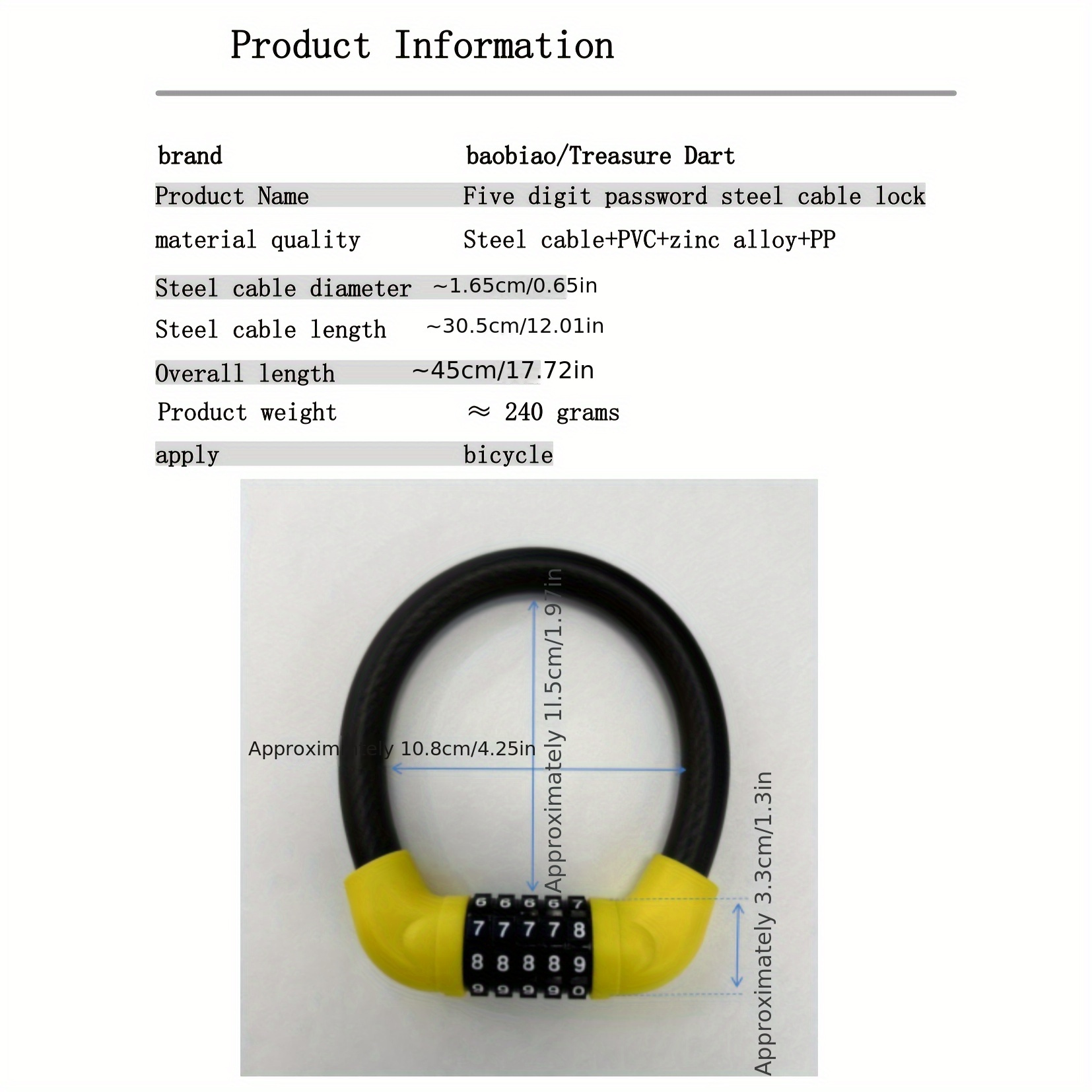 4 digit combination steel cable lock anti theft security 45cm overall length 12mm thick cable for bicycle durable pvc zinc material universal fit details 1