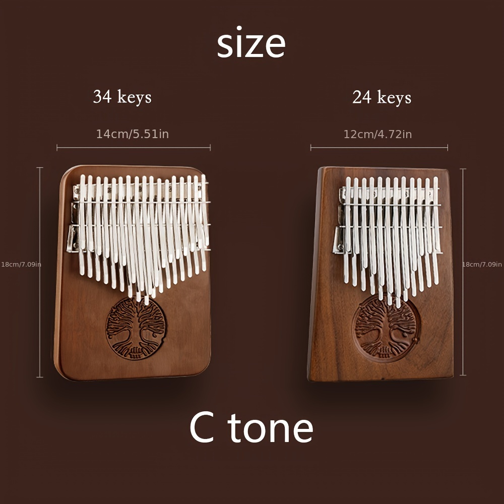 Hluru 24/34 Key Chromatic Kalimba  Dark Walnut Wood double Layer