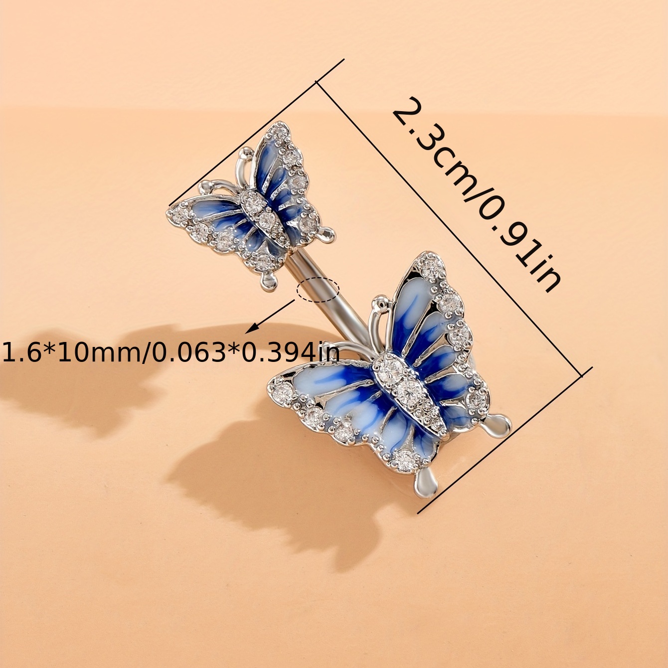 Double Butterfly Shape Belly Button Ring with Zircon, Vintage Style