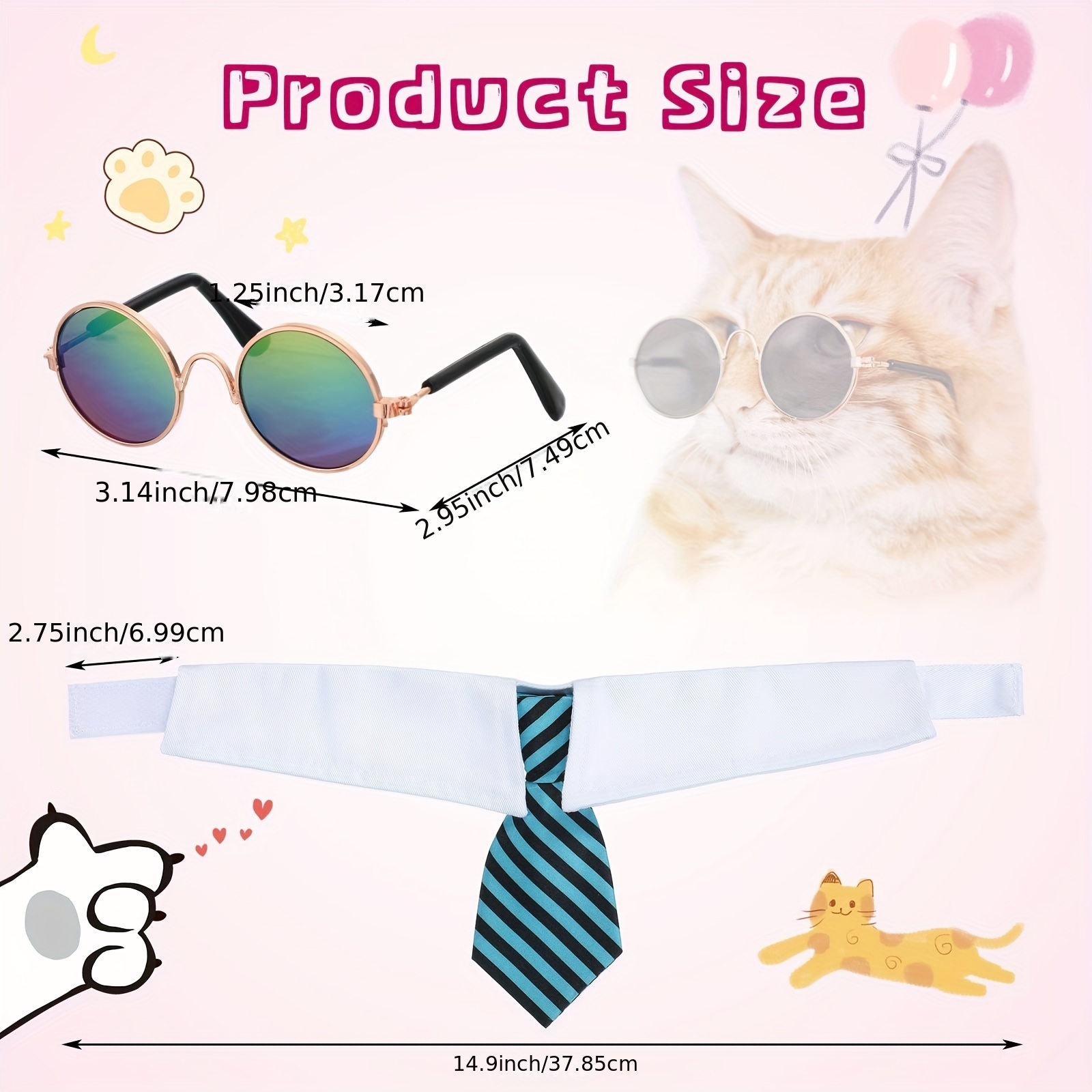 Pièces Chat Costume Cravate Et Lunettes De Soleil Pour Petit Chat  Rond Métal Chat Rétro Lunettes De Soleil Chat Cravate Costume Pour Animal 