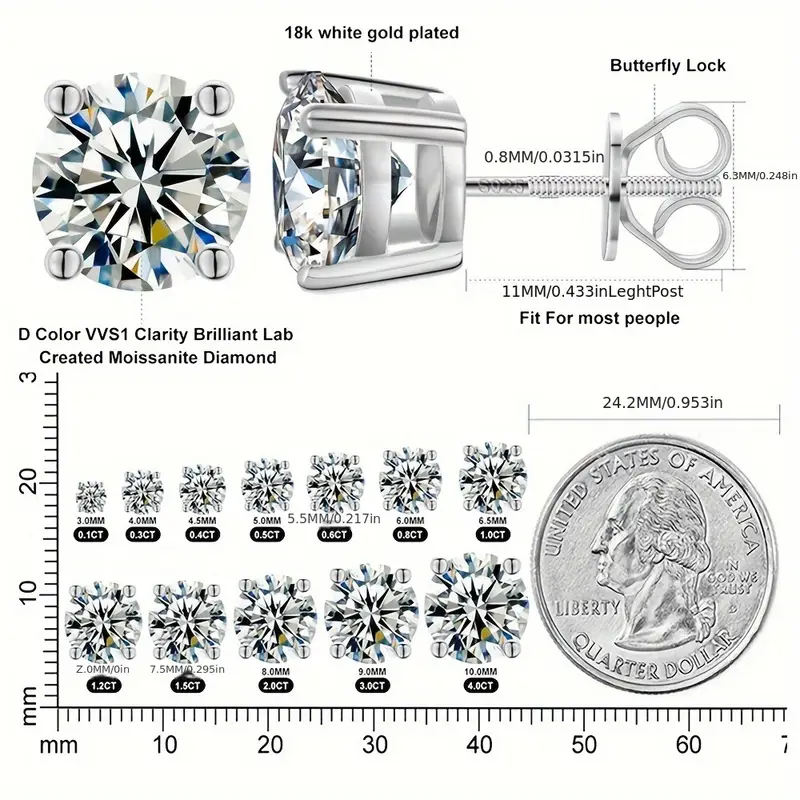 2pcs 2ct 2 moissanite stud earrings screw back 8mm 4ct s925 sterling silver     wedding birthday anniversary new year gift mothers day gift Product details 5