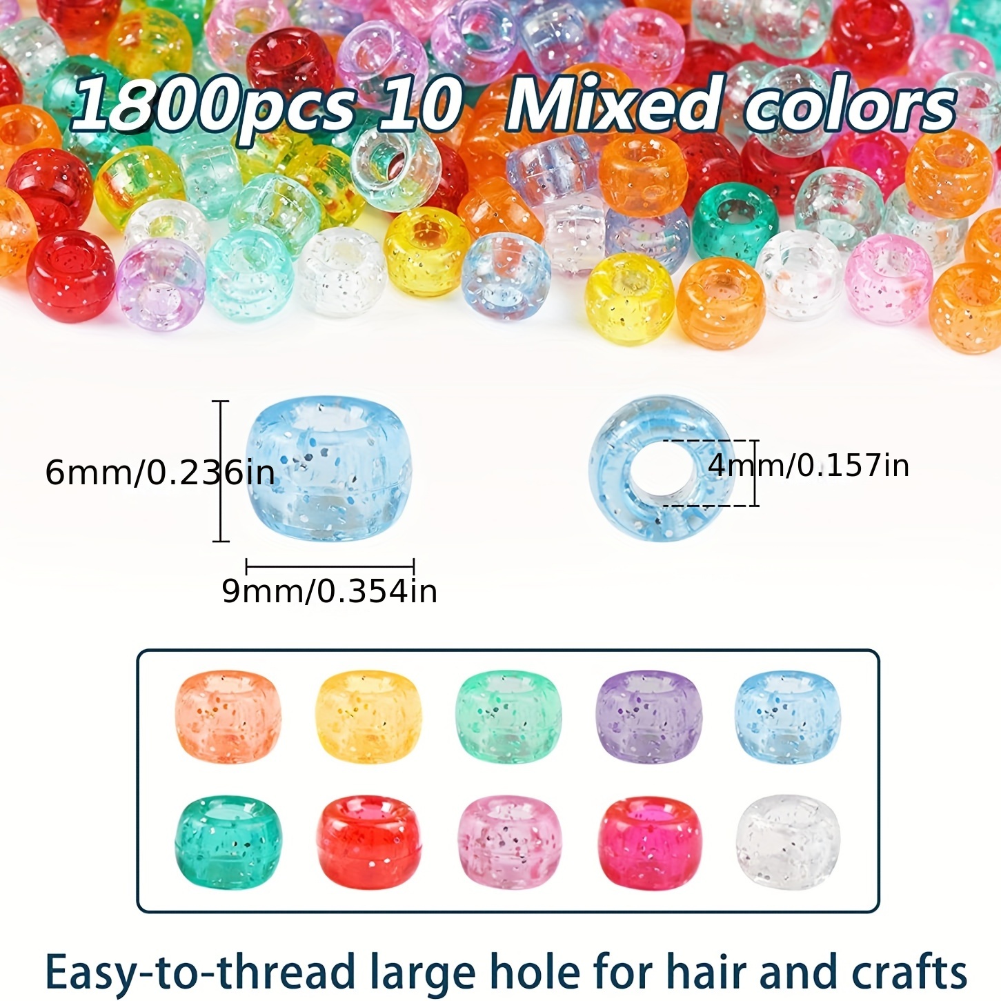 Transparent Mix Colors Craft Pony Beads 6 x 9mm Assorted Colors