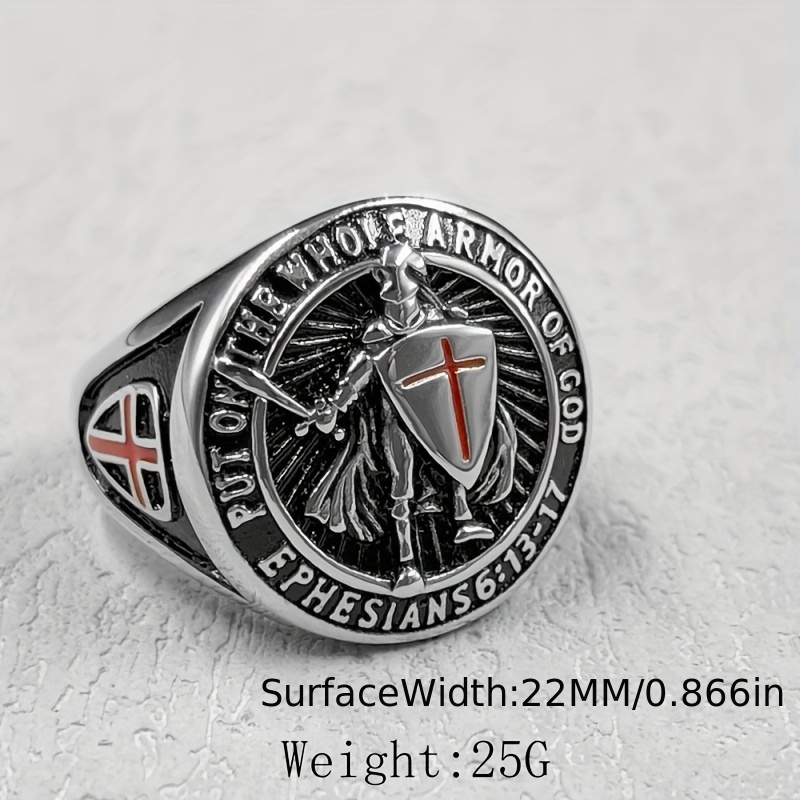 Men's Black Gun Plated Titanium Steel Cross Ring - 316L Stainless Steel, Rhodium Plated, Gift Ring
