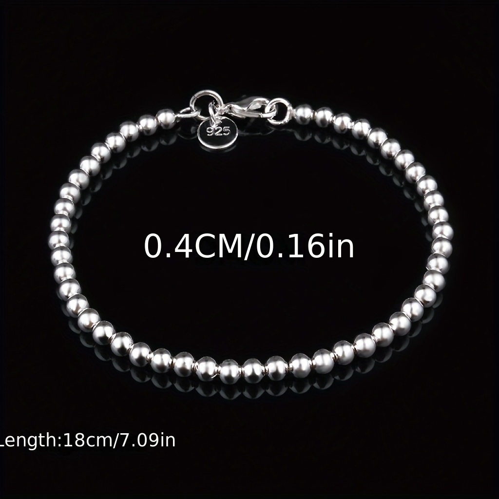 TEMU Bracelet artisanal en perles de 4 mm avec corde et boule, en argent sterling 925, conçu avec des tailles de poignet de 7, 7,5 et 8 pouces