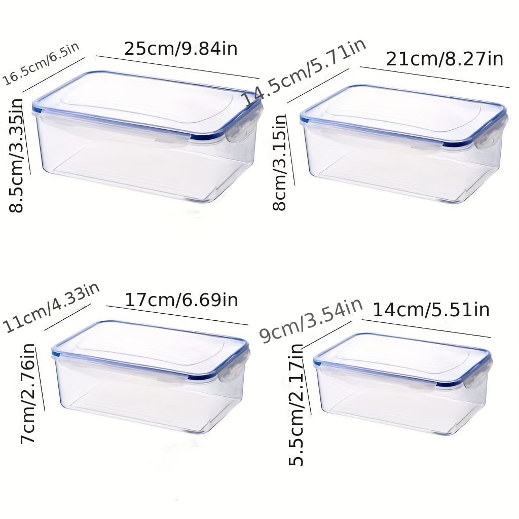 4pcs Airtight Rectangular Food Storage Container, Refrigerator Rectangular  Fresh-keeping Boxes, Microwave Heat-resistant Plastic Lunch Box, Meal Box