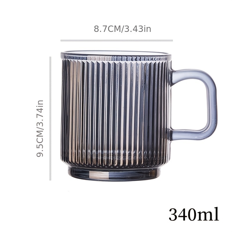  Lysenn Clear Glass Coffee Mug with Lid - Premium Classical  Vertical Stripes Glass Tea Cup - for, Latte, Tea, Chocolate, Juice, Water