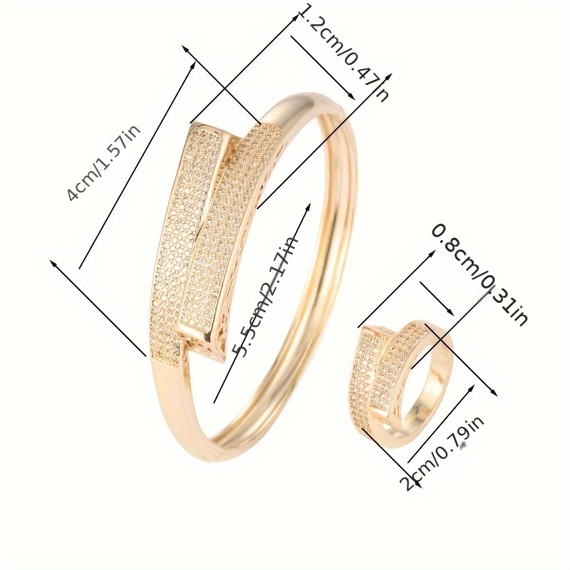 Geometric Symmetry Zirconia Women's Bracelet Ring Set