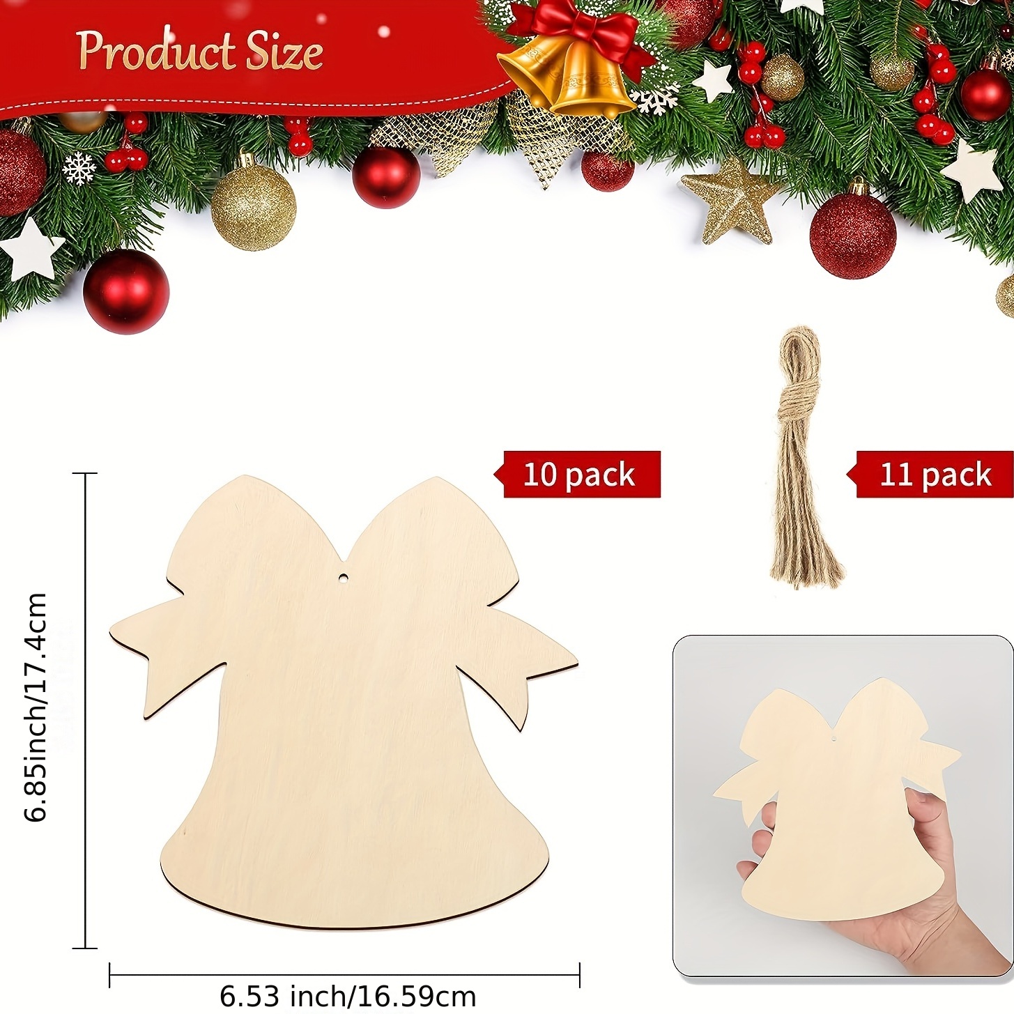 Christmas Wood Ornament Craft Kit, Kids DIY Blank Wooden Shapes