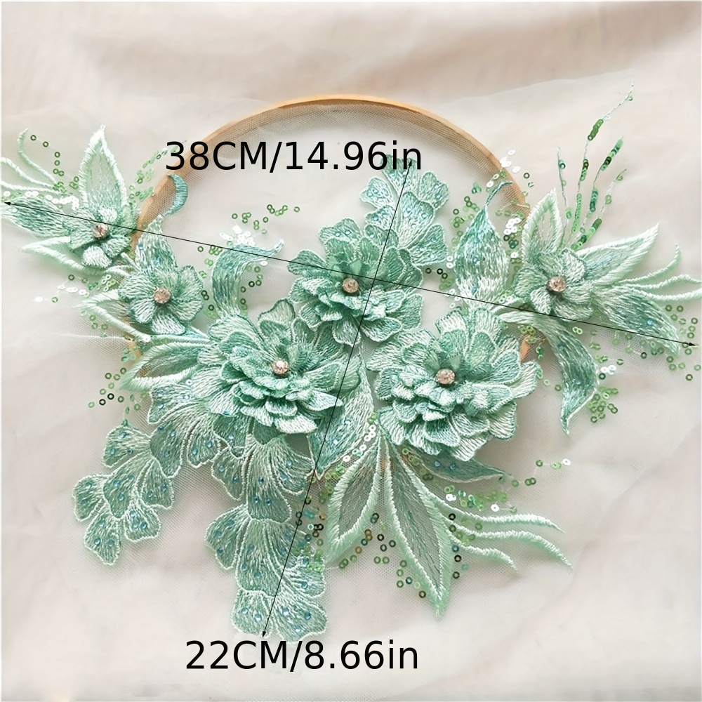 3D Flowers Pearl Beaded Lace Applique Wedding Dress Decor Floral Patch  Costume Pink-Blue : : Home