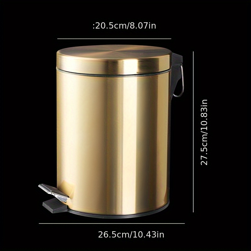 1set Golden Metal Shell Circular Silent Slow Garbage Bin 5l With Plastic Inner Tube Suitable For Living Room, Kitchen, Hotel