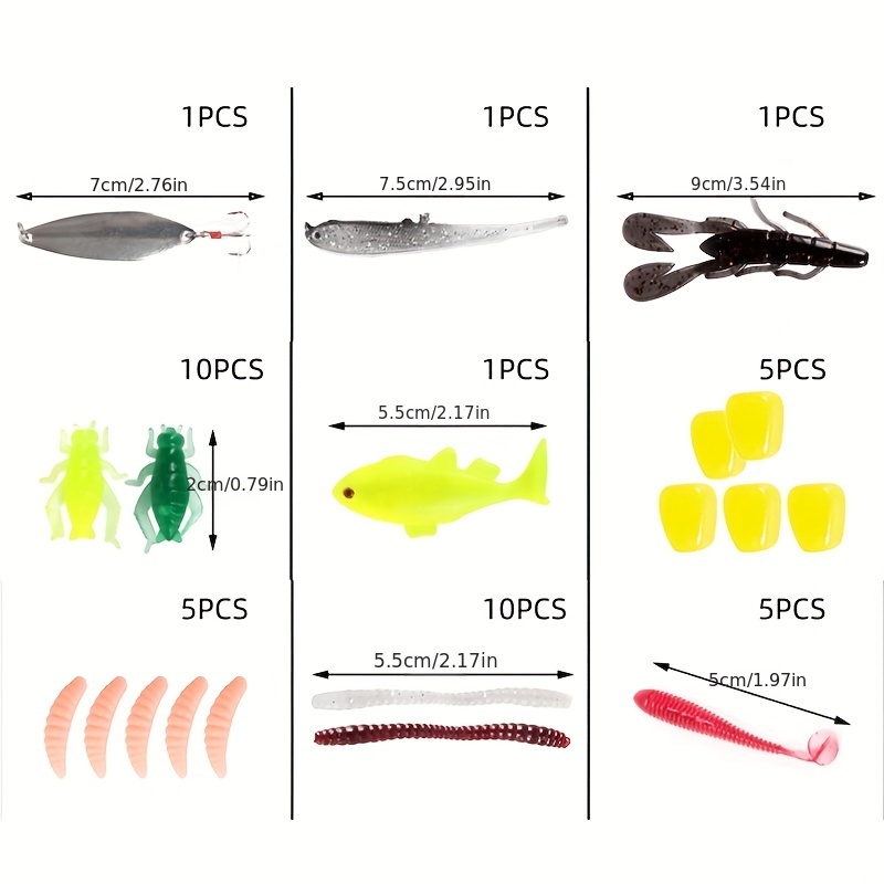 67/98pcs Freshwater Fishing Lures Kit For Bass Trout Salmon, Fishing  Accessories Including Spoon Lures Soft Worms Crankbaits Fishing Hooks
