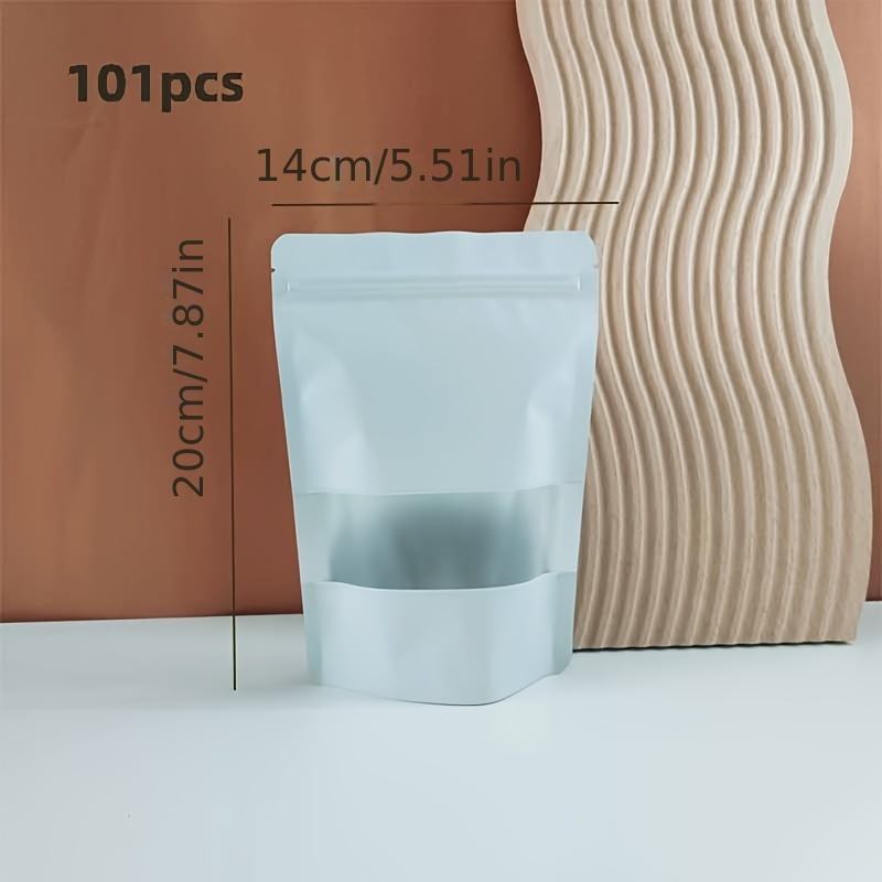 TEMU 101 Sacs de Conservation Alimentaire, Sacs en Aluminium, Pochettes Blanches avec Fenêtre, Sacs à Fermeture Éclair Renforcée, Adaptés pour Thé,