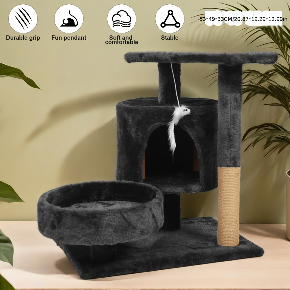 

53 Cm Cat Scratching Post Cat Tree With 2 Plush Caves Playhouse Sturdy Cat Scratching Tower Play Ball Play Tree For Cats Scratching Furniture For Kittens & Small/medium Cats