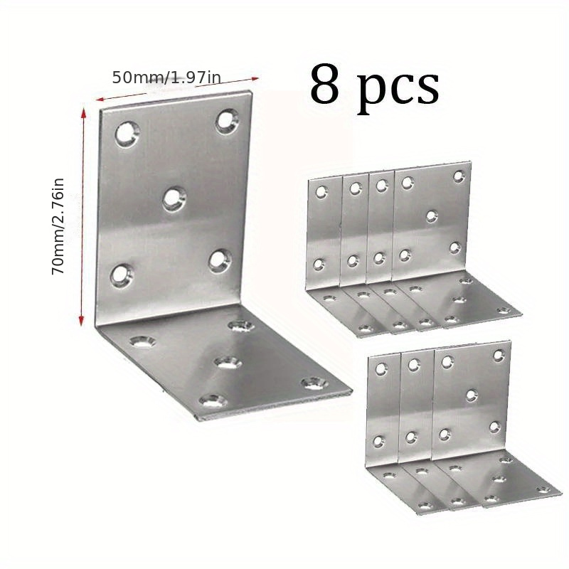 

8pcs Heavy-duty Stainless Steel L-shaped Corner Braces - 90 Degree Shelf Support Brackets For Furniture & Industrial Use