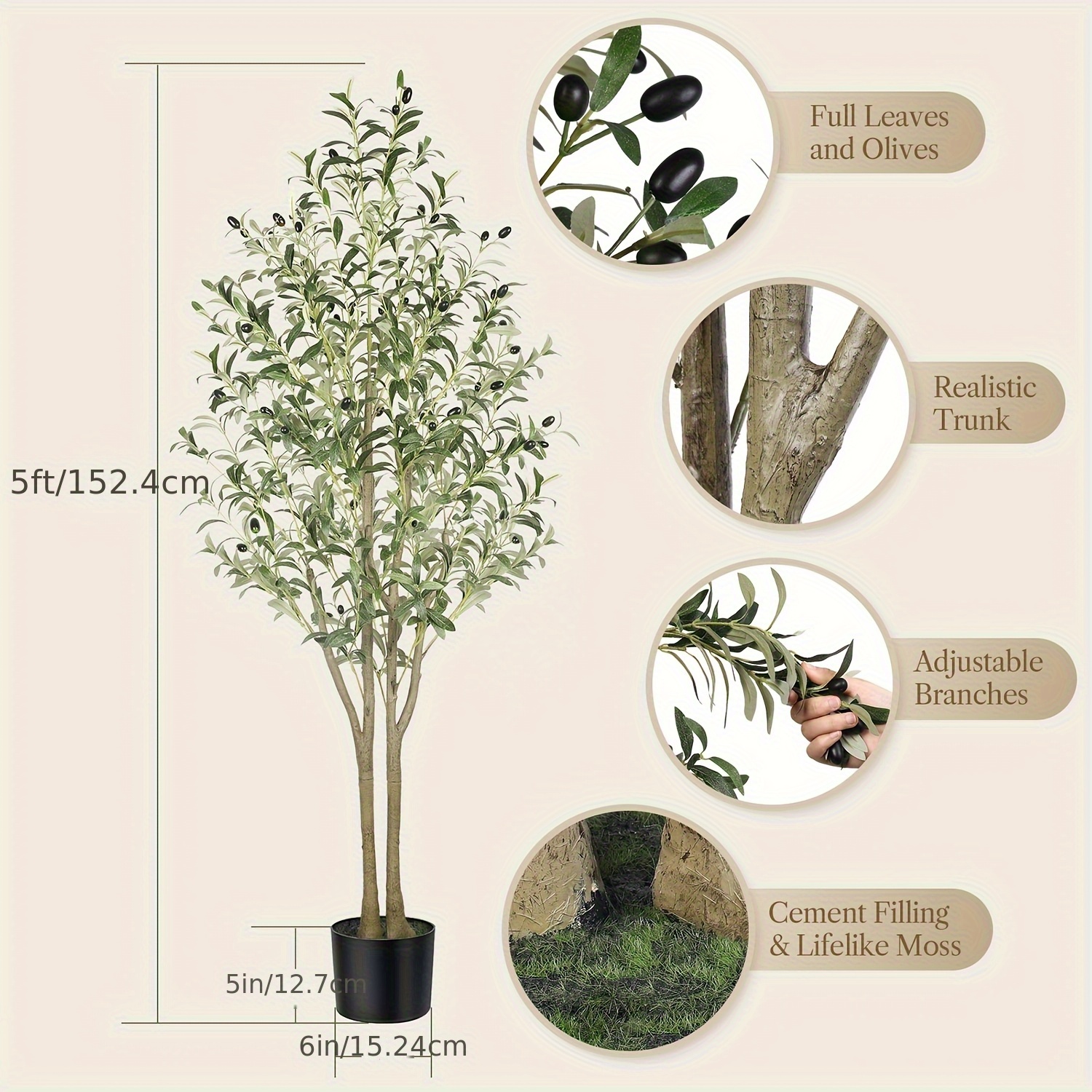 Image of 120/150/180/210cm Height Artificial Olive Tree With Lifelike Fruits And Natural Wood Trunk, Perfect For Modern Home, Office And Living Room Decor