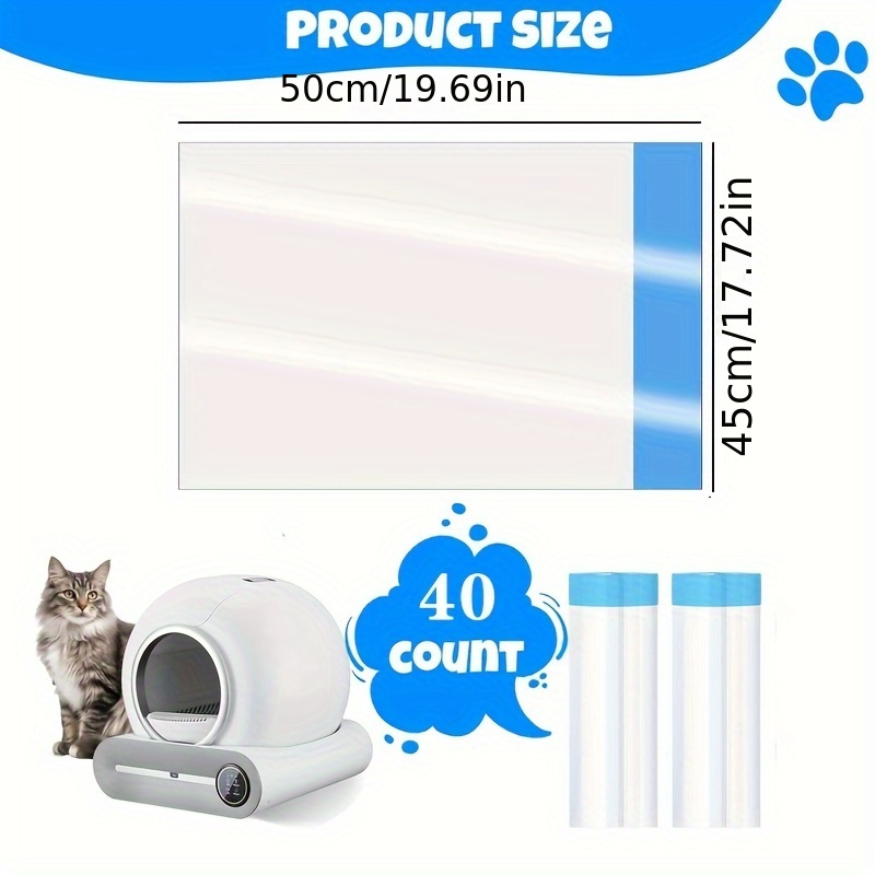 TEMU 40pcs Large Cat Litter Liners With Drawstring - , Tear-resistant Bags For Automatic Litter Boxes