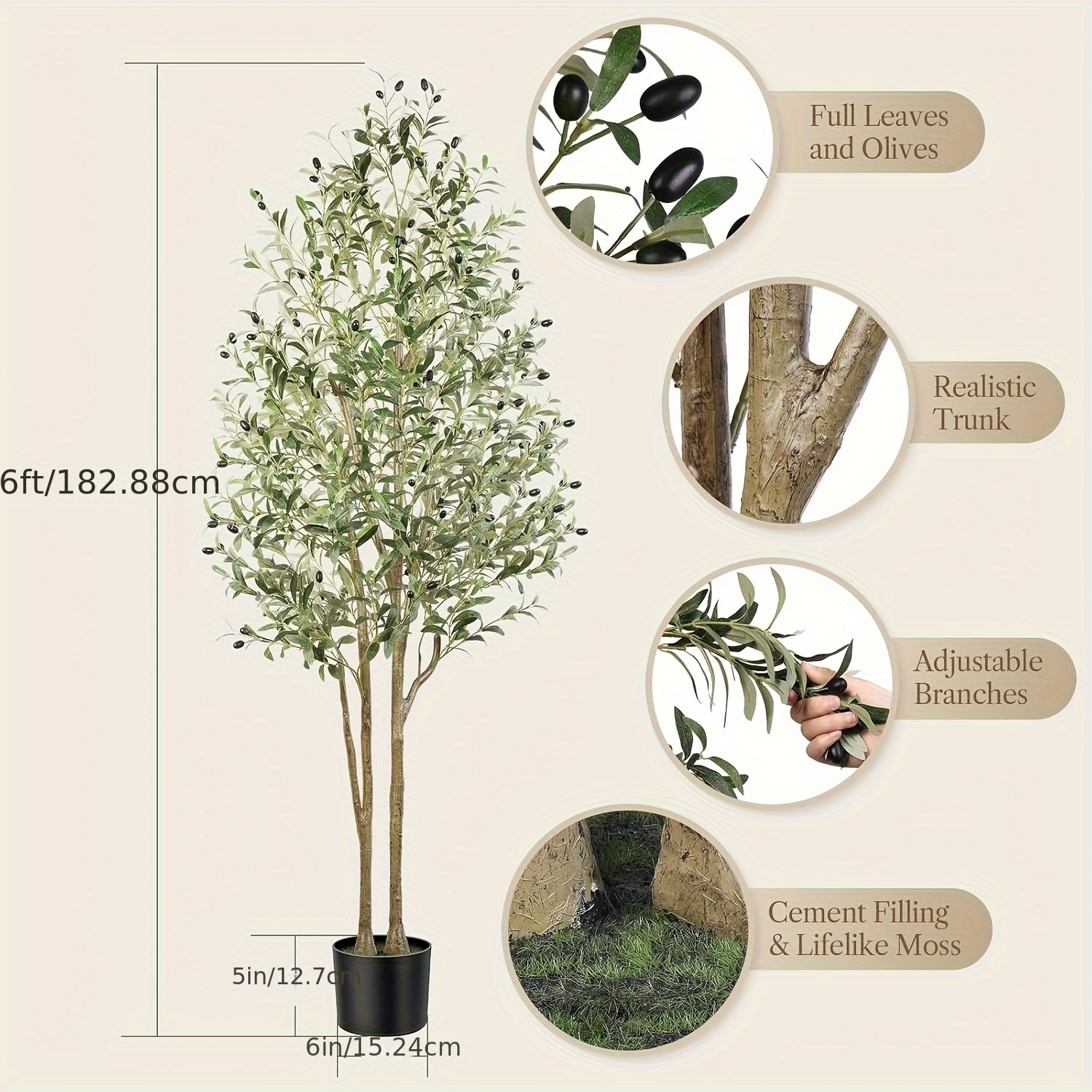 120/150/180/210cm Height Artificial Olive Tree With Lifelike Fruits And Natural Wood Trunk, Perfect For Modern Home, Office And Living Room Decor
