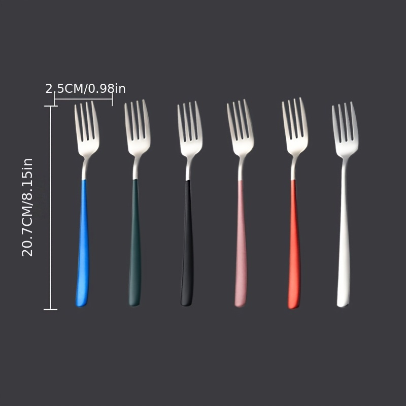 TEMU 6 stuks 304 roestvrijstalen vorken, lange steel en verdikt, premium diner vorken, salade, dessert- en fruitvorken, verkrijgbaar in zes kleuren,