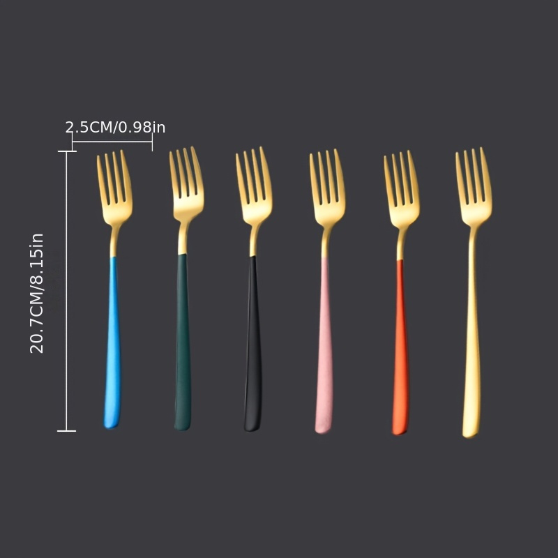 TEMU 6pcs 304 Stainless Steel Forks, Long Handle And Thickened, Premium Dinner Forks, Salad, Dessert, And Fruit Forks, In , Golden And Silvery-tone,