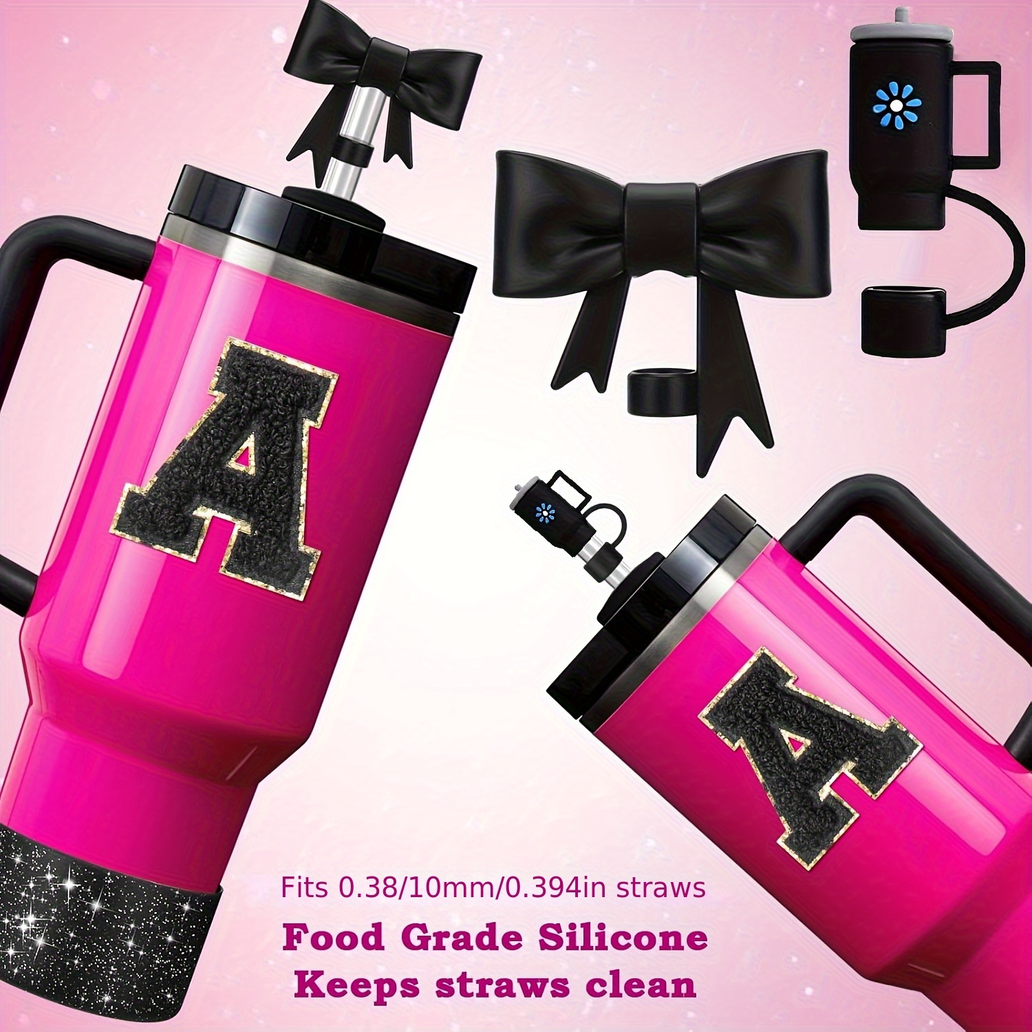 juego de accesorios para tazas de 30oz y 40oz, incluyendo una corona, una cubierta para   de mini taza, un tapón de silicona para taza, un tapón antideslizante, un adhesivo con   y un   para asa,   para    . detalles 0