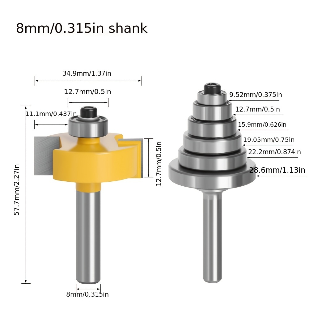 Adjustable Router Bit 8mm Shank For Woodworking Panel Splicing & Frame Connection, Compatible With Trimmer & Engraver, Single Piece