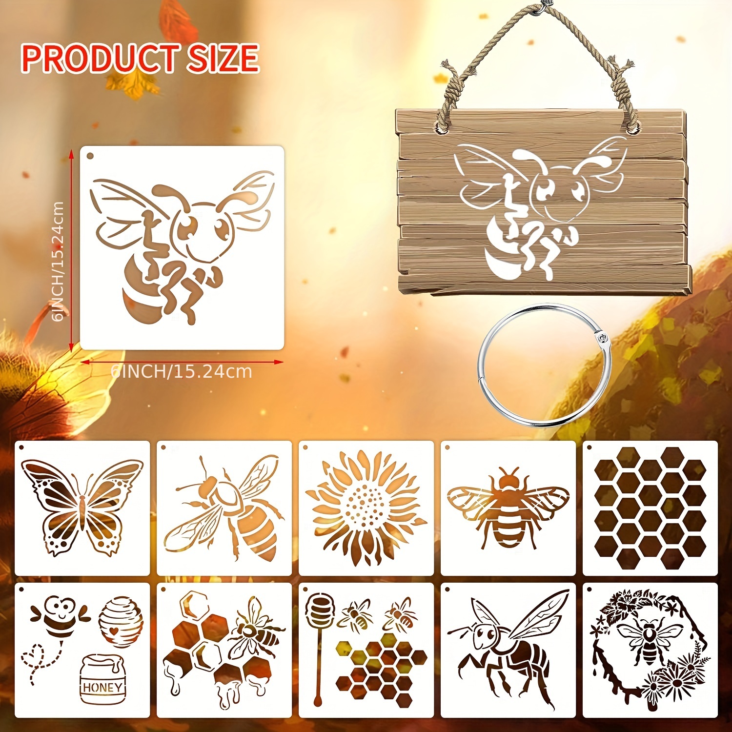  16 Pieces Bee Honeycomb Stencil, Reusable Bee Stencils for  Painting on Wood Signs Furniture DIY Crafts Wall Canvas Fabric Plastic  Drawing Template Hexagon Paint Wood Burning Stencils (16 Round bee) 