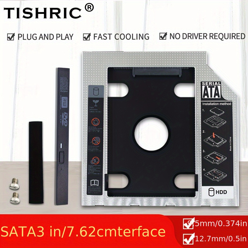 

Tishric Sata 3.0 Hdd Caddy - Aluminum 2nd Hard Drive Enclosure, 9.5/12.7mm Slim, Fast Cooling, , With Mounting Bracket And Screws, For Laptop Dvd-rom