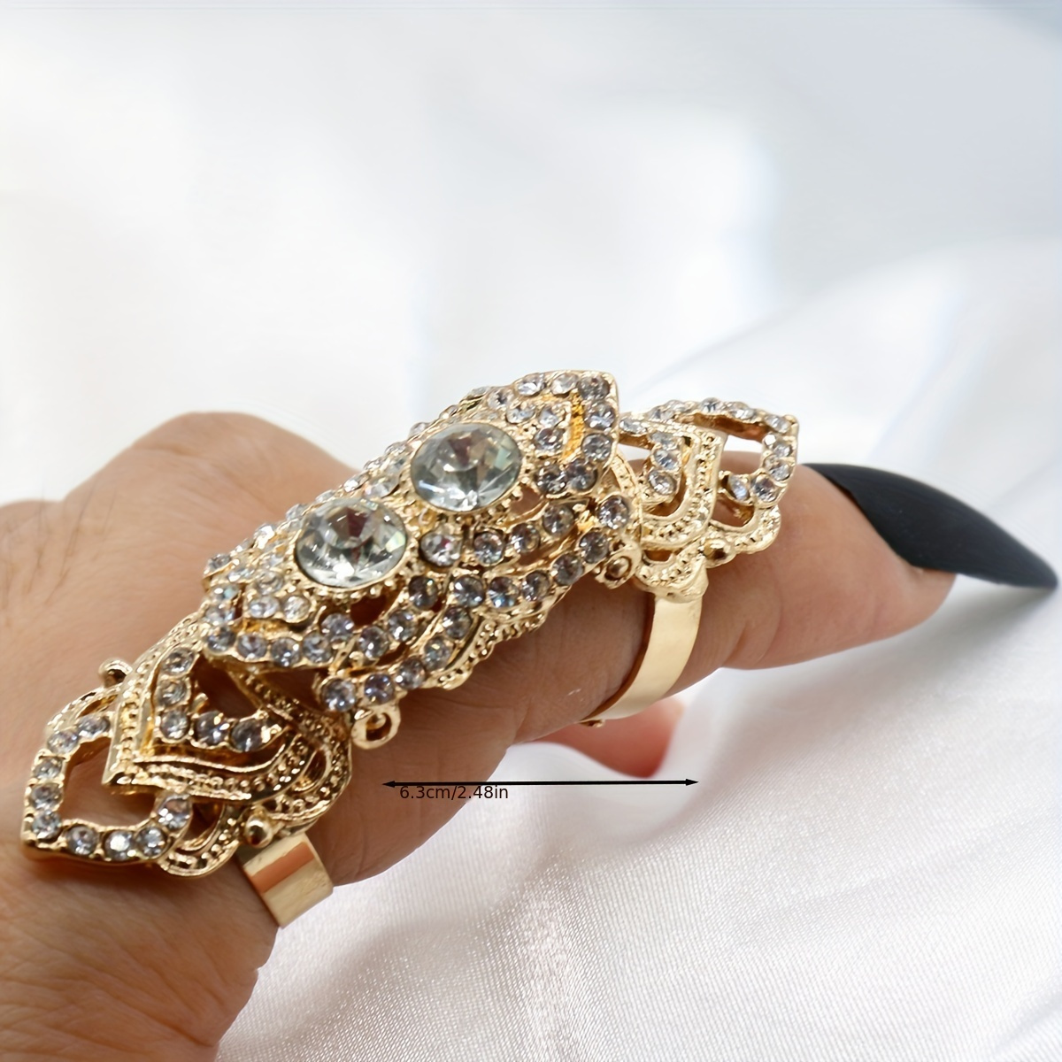 Adjustable Layered Ring with Sparkling Rhinestones Vintage Inspired