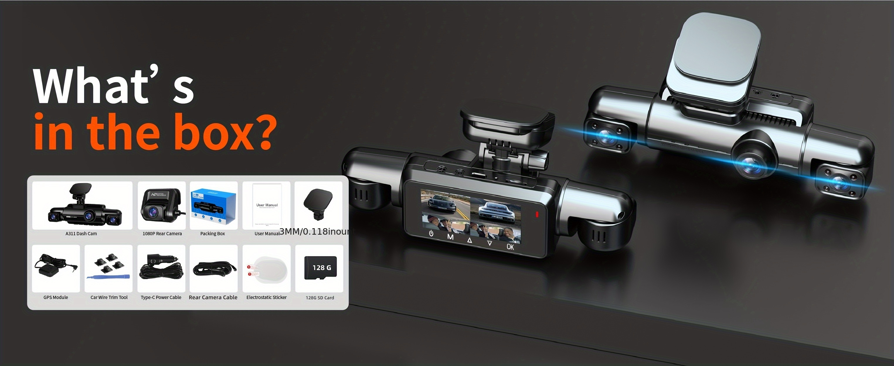 360 dash cam 4 channels f hd 4 1080p wi fi gps car camera free 128gb sd card   details 9