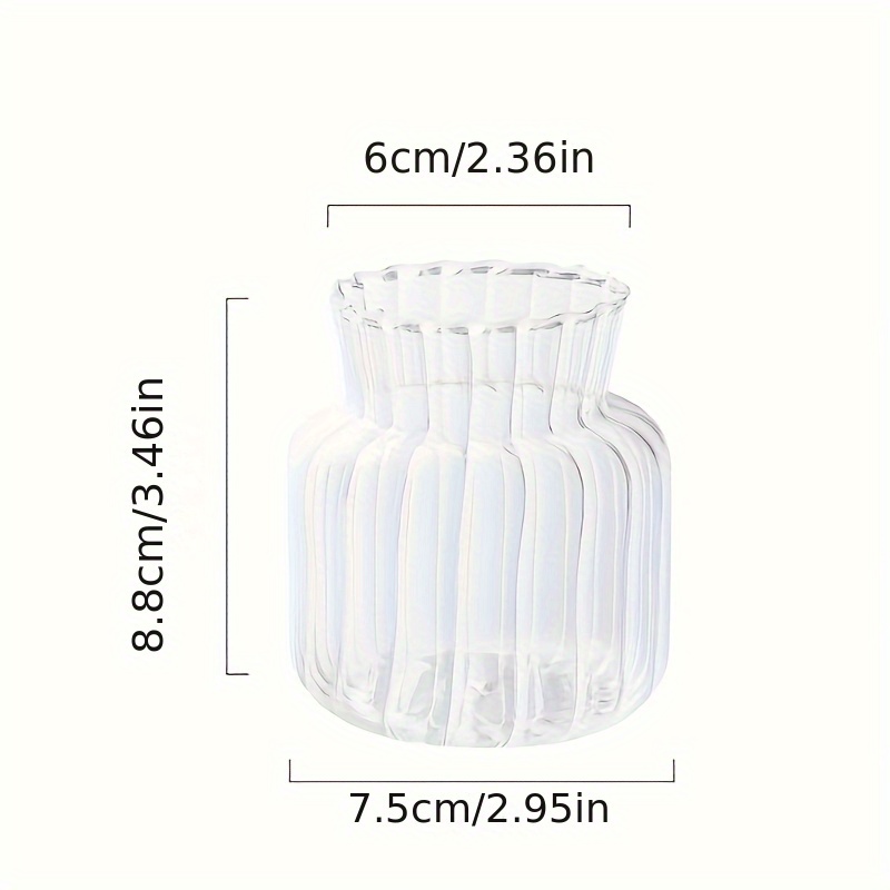 Image of Easy Transparent Striped Glass Vase Hydroponic Glass Vase Small Glass Flower Arrangement Vertical Stripes High Borosilicate Victorian Style Small Fresh Desktop Decoration