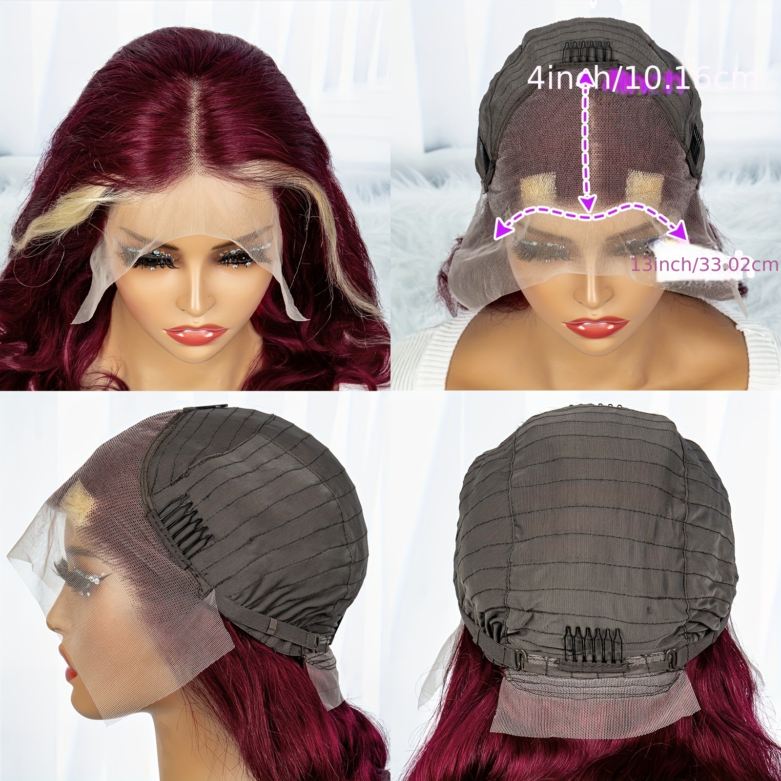 Burgundy Body Wave Human Hair Wig 613 Stripe Highlights Lace