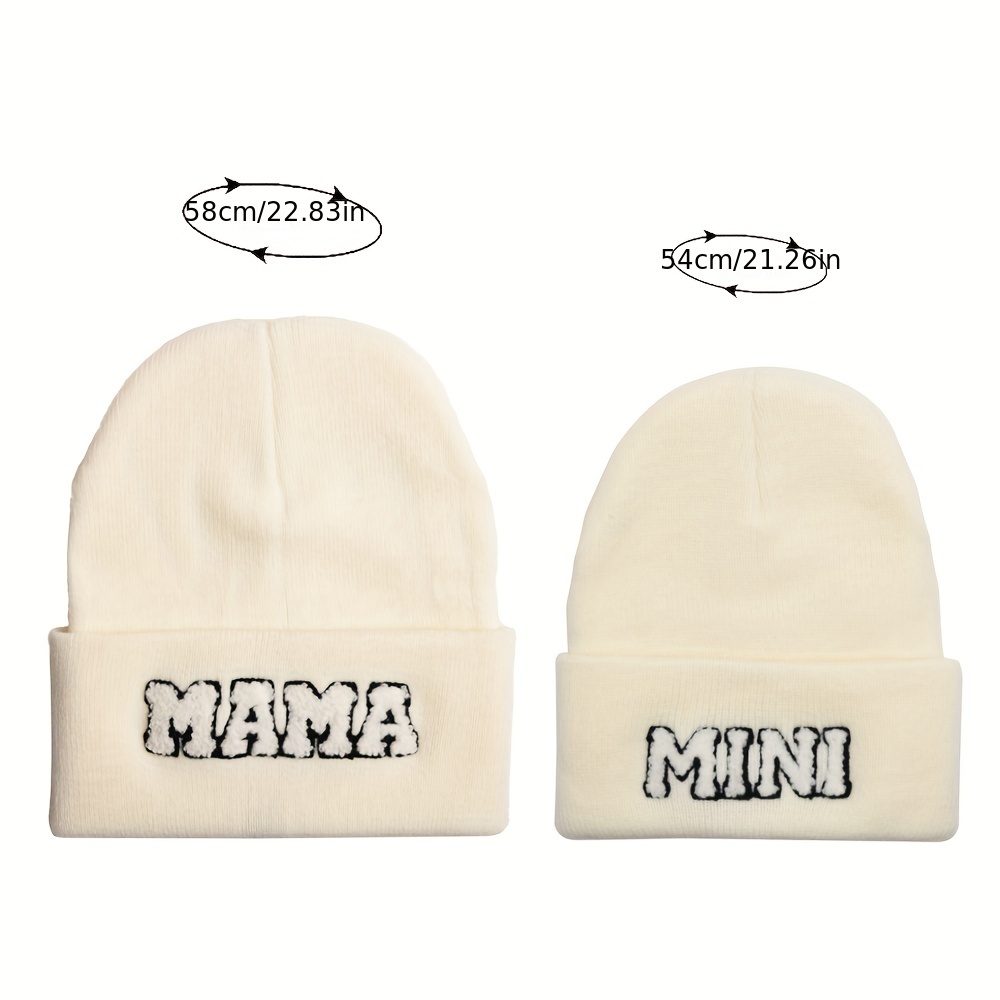 Parent-child Beanie Hats Set for Winter Skiing - Mama and Mini, Soft Headwear with Fur Ball, Thickened Knitted for Warmth and Christmas Gifts (2pcs