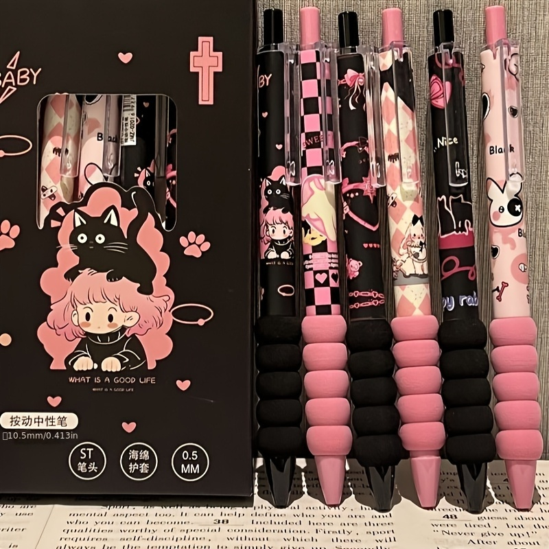 6pcs Cat Gel Pen Set, 0.5mm Medium Tip, Quick-dry Plastic Material With Grip – Journaling, Drawing, Doodling & School Supplies | Back-to-school Gift For Teachers & To Boost Classroom Bonding