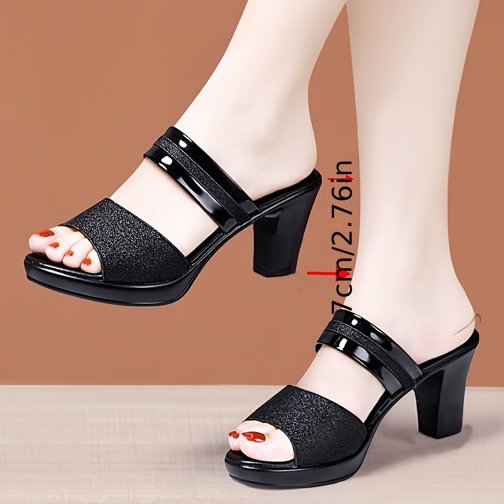 Zapatillas de Boca de Pez Dorado para Mujer 2024 Nuevas Tacón Grueso Zapatillas de Tacón Alto Talla Grande Moda Exterior Zapatillas de Dedo Único, Zapatos para Mujer