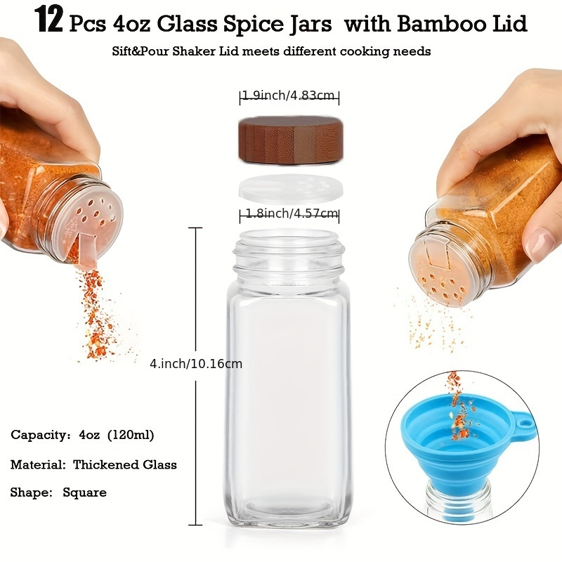 4Oz Square Glass Bottle Seasoning Jar With Bamboo Lid Kitchen Salt