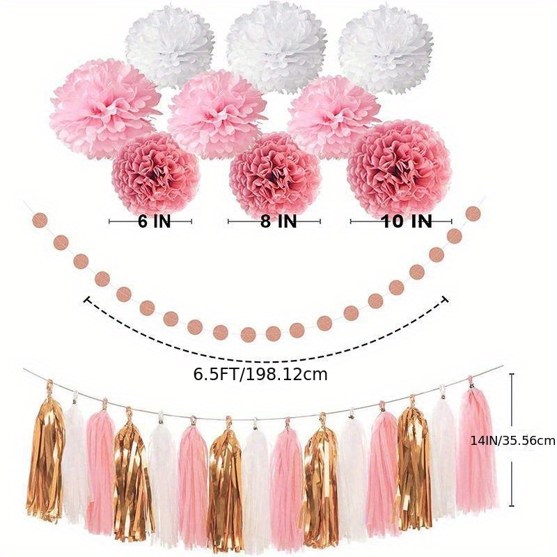 20 Rose Gold Foil Swirls Tissue Paper Pom Poms Flowers Party