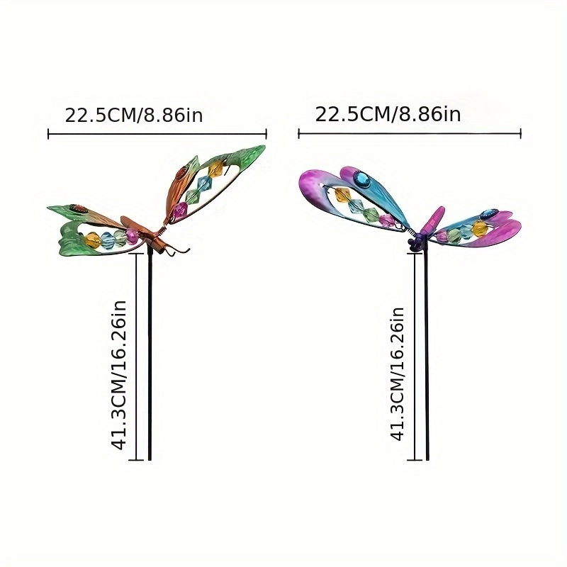 E-shop 2 Stück Metall 3D Libelle & Insekten Gartendekor – Außen-/Stangenmontierte Käfer-Dekoration mit 3D, Metall Insekten Skulpturen für Balkon –