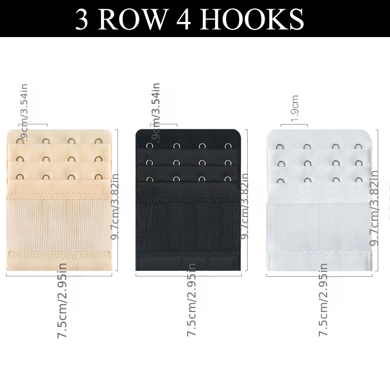 Women 3 Hook 3 Row Adjustable Bra Extender Buckle Hooks Black White