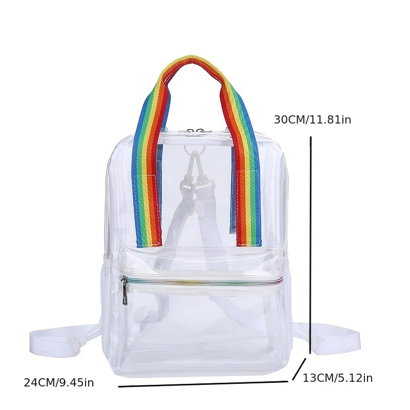 Transparent Zipper Backpack with Rainbow Straps