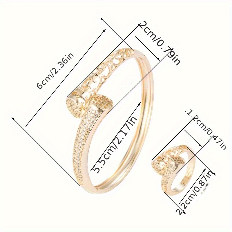 Vintage Geometric Zirconia Bracelet and Ring Set