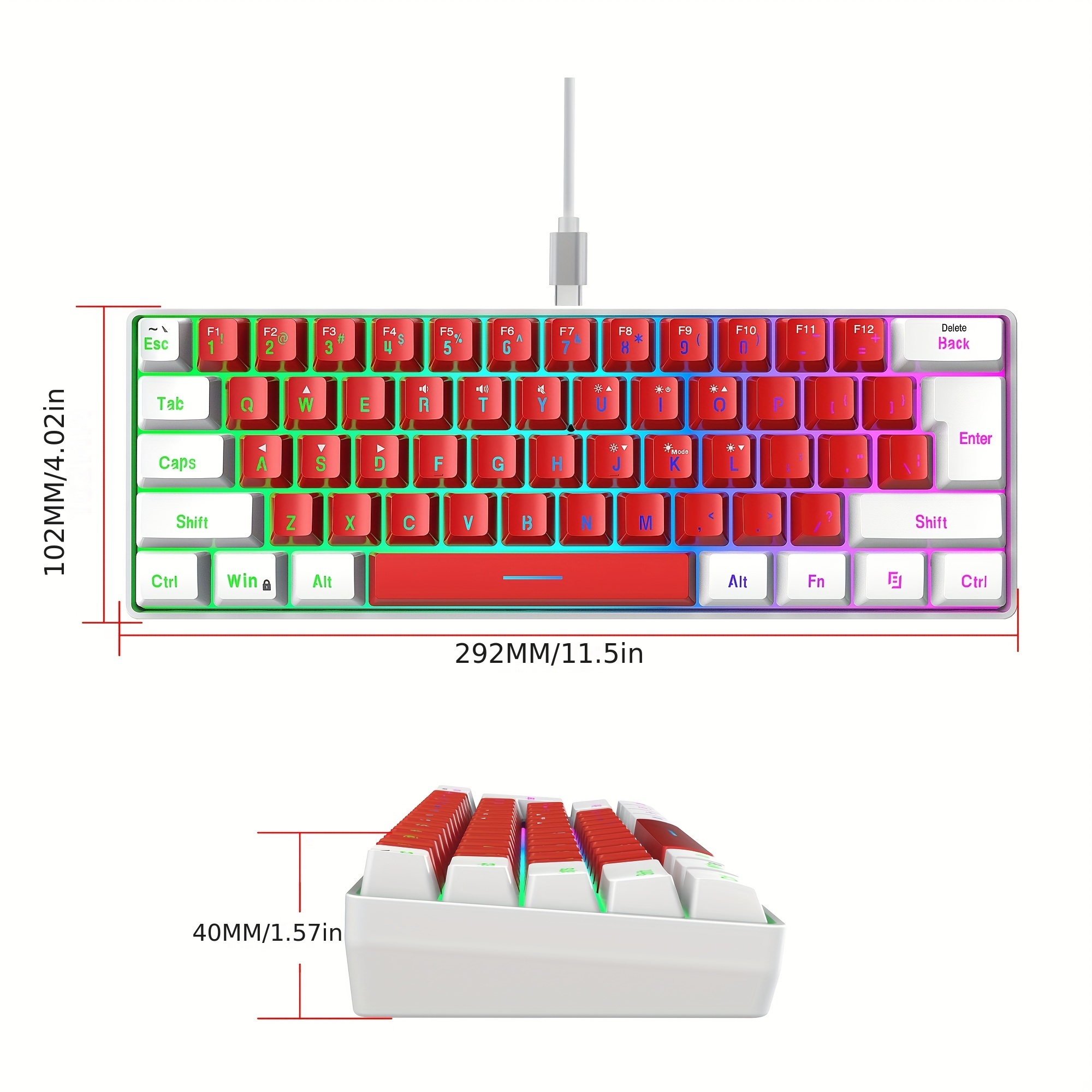 61keys Mini Rgb Backlit Keyboard Computer Usb Backlit Dual - Temu