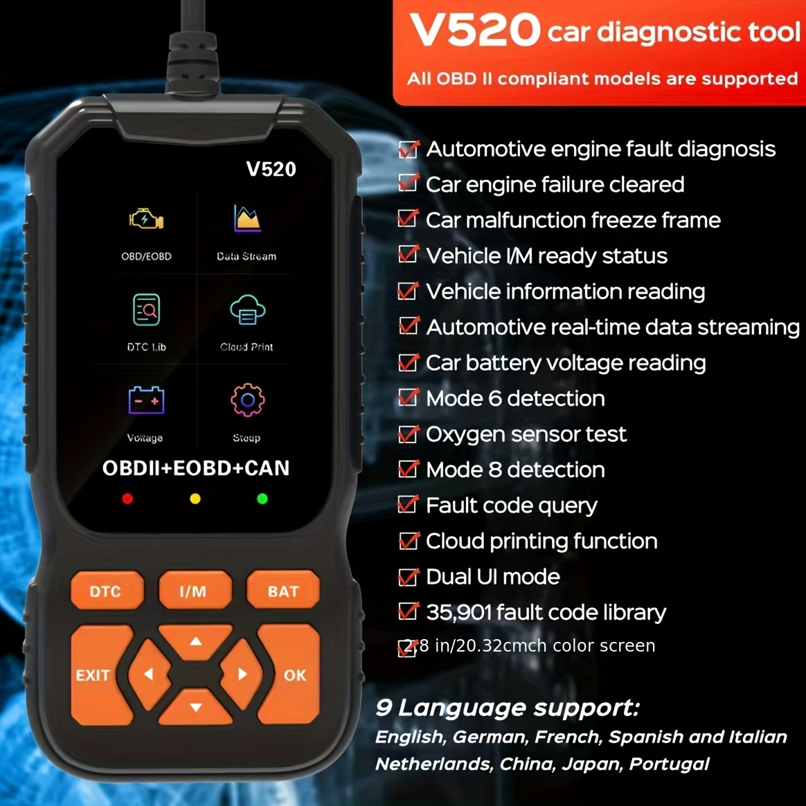 Outil de diagnostic(scanner) OBD II, ABS et coussin gonflable 3209
