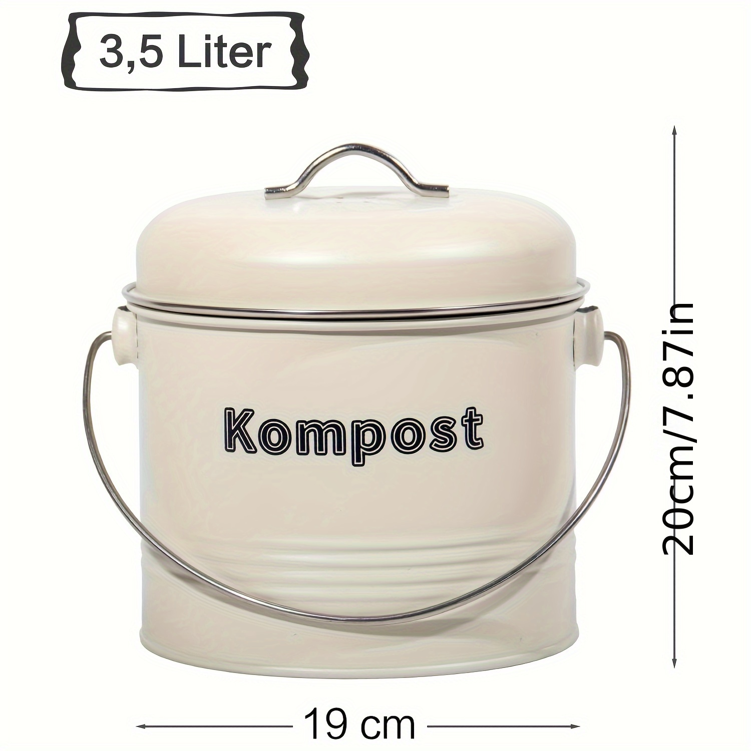 TEMU Kitchen Organic Waste Bin, 3.5l, Odour-proof With Activated Carbon Filters, Compost Bin, Metal, Retro Organic Waste