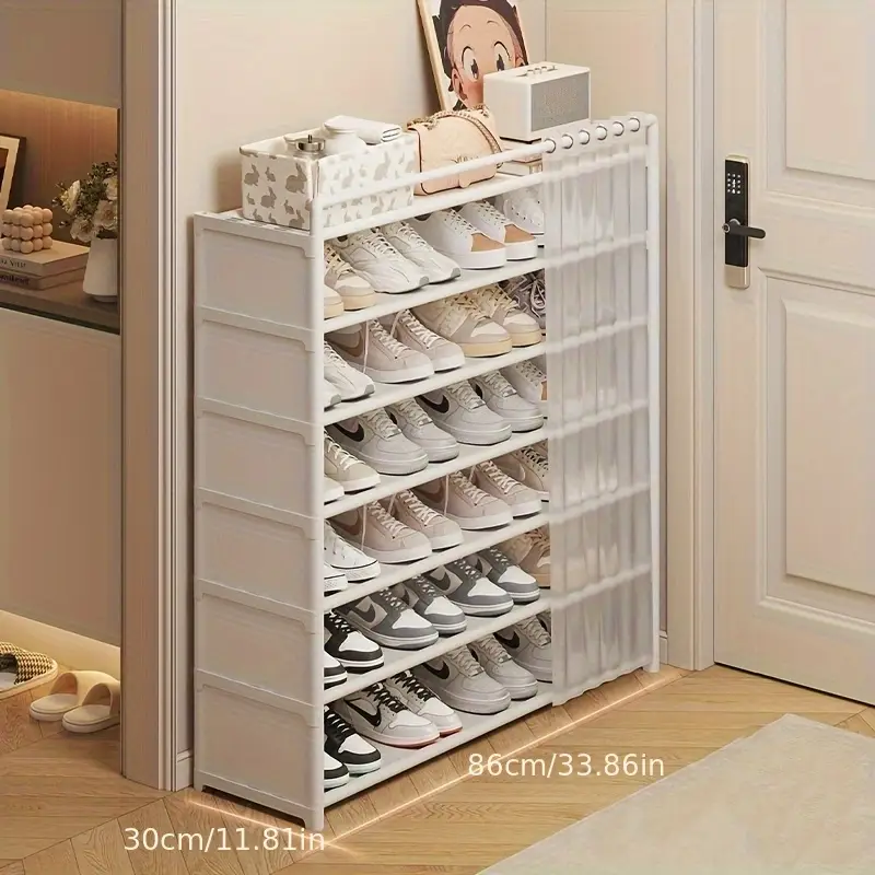 1 set dustproof foldable shoe display rack with non slip base easy to clean multi layer storage shelf for shoes and accessories Product details 7