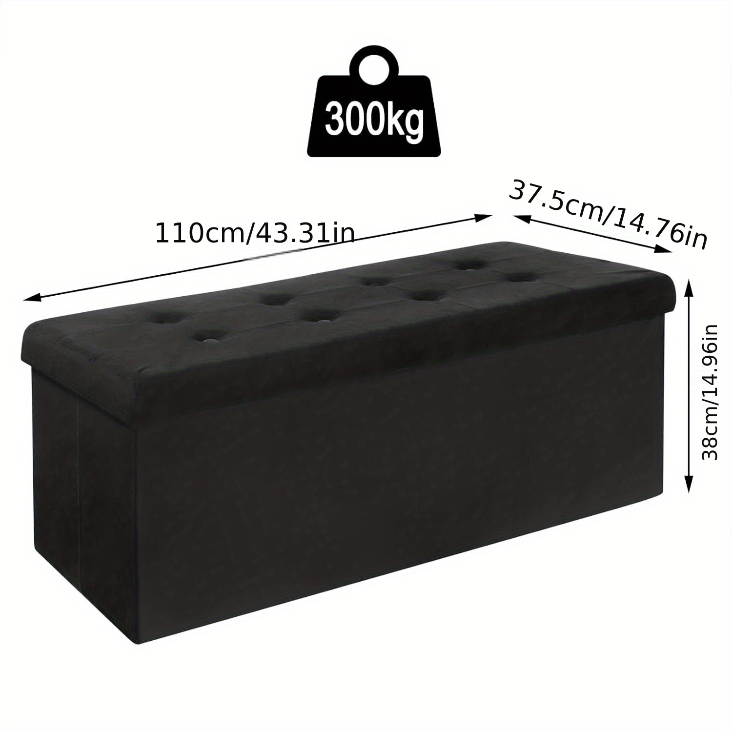 Bench With Storage Space 110cm, Chest With Storage Space 118l Foldable, Seat Chest Seat Box Storage Box Foldable, Bed Bench Bedroom, Loadable Up To 300 Kg