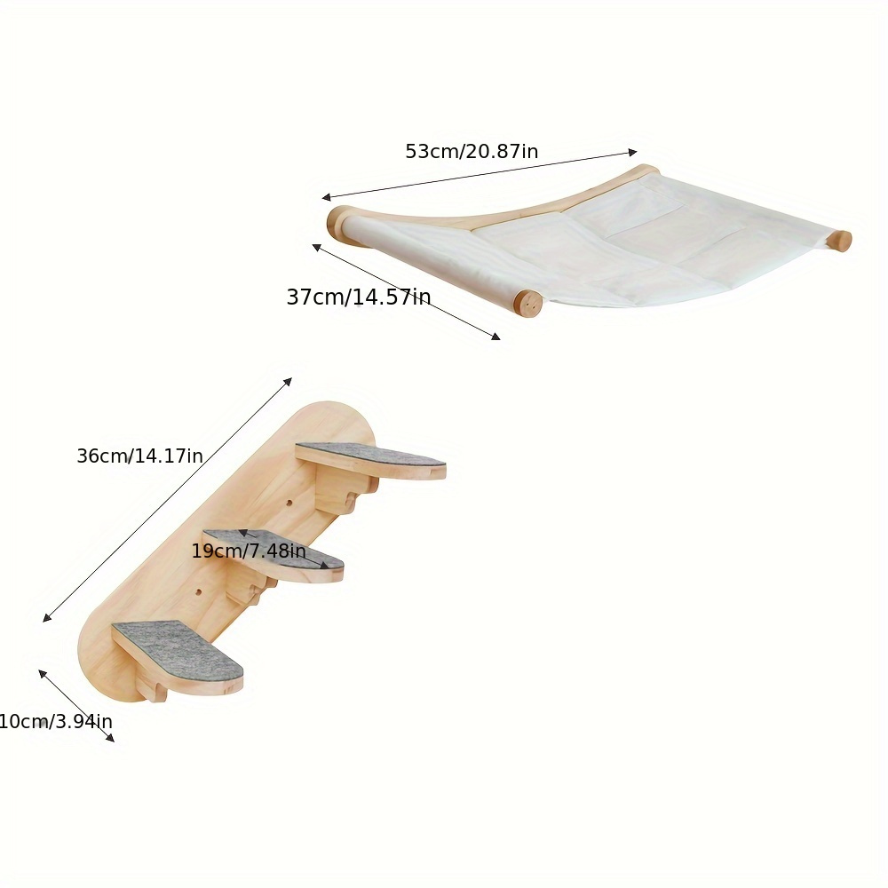 Image of Cat Wall Furniture 2pcs Set - Cat Wall Furniture, Including Cat Stairs And Cat Hammock, For Sleeping, Playing, Climbing And Resting