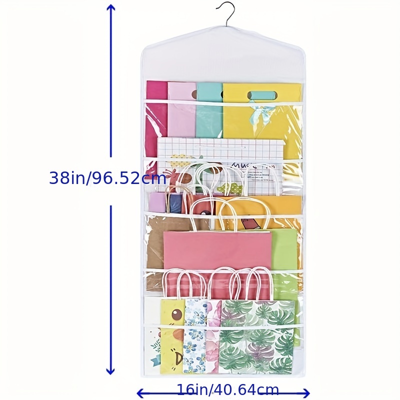 Primode Gift Bag and Tissue Paper Storage, Hanging Organizer with Multiple Front and Back Pockets Double Sided, Organize Gift Wrap and Paper Bags 38