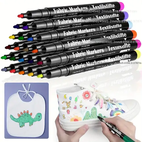 Marcadores de tela permanentes para ropa, bolígrafos de tela de 24 colores  que no se corren, punta fina para niños, marcadores no tóxicos, pintura