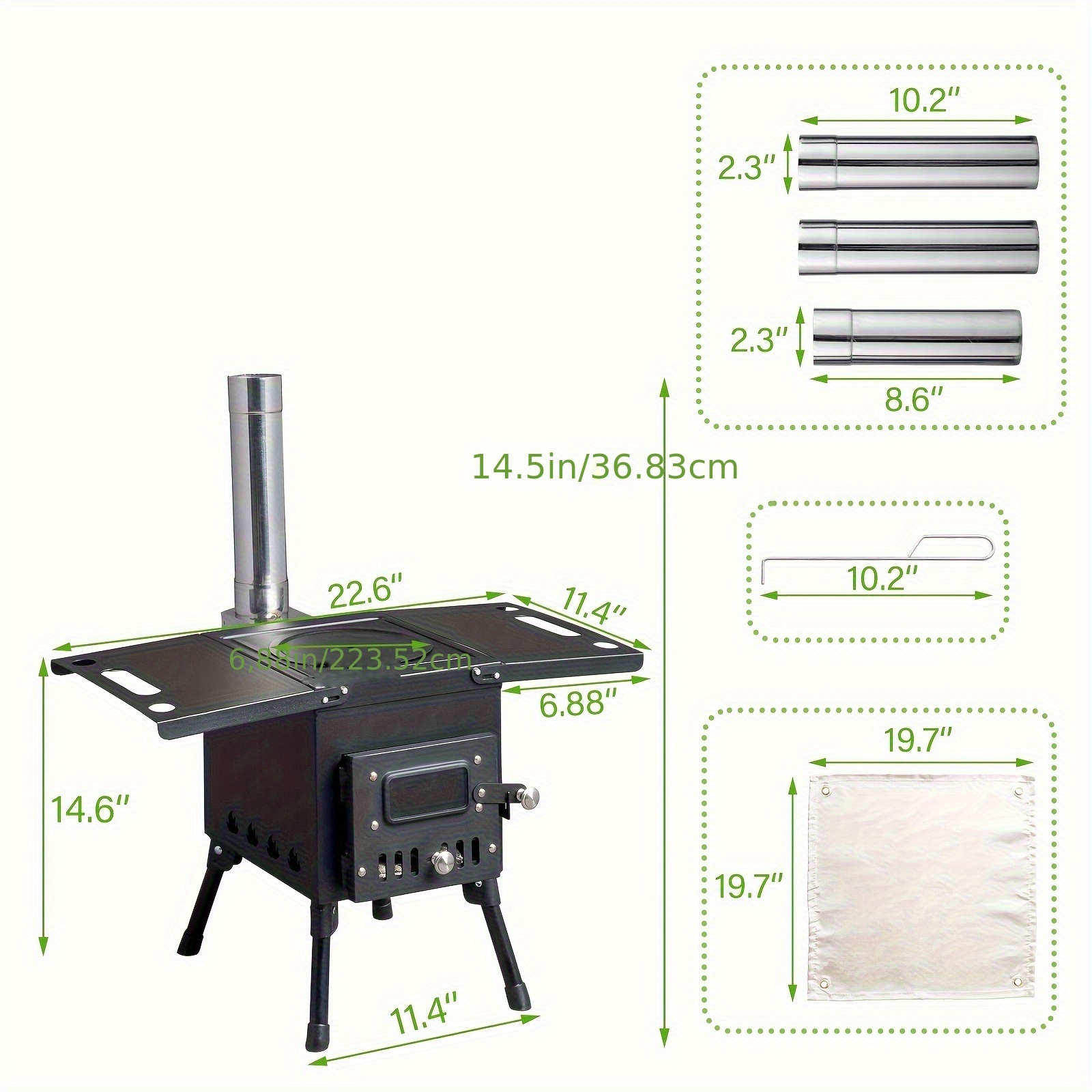 TEMU Sturdy And Iron Panel! 57.53137cm Camping Stove With Chimney, Essential For Outdoor Heating And Cooking, Spring, Summer, Autumn And Winter